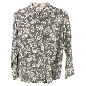 Vtg Rod's Shirt Women L Gray Paisley Pearl Snap Western Equestrian Cotton EUC